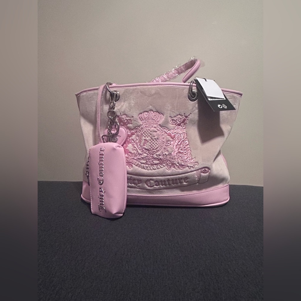 Juicy Couture Twig Scottie Dogs Tote Bag Pink Velour Rare Shopper NWT - Picture 8 of 12